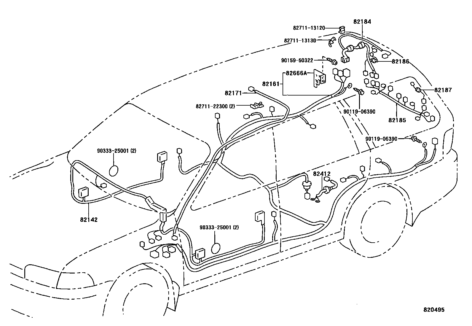 Toyota COROLLA 线束和卡夹 EPC diagram — 820495