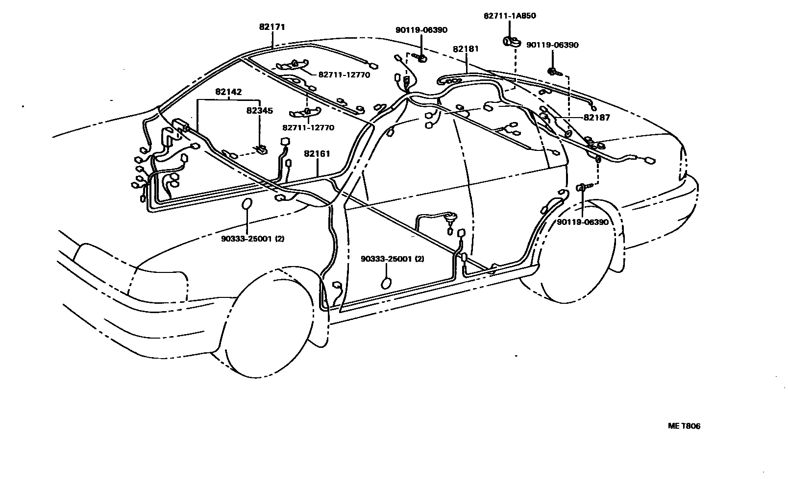 Toyota COROLLA 线束和卡夹 EPC diagram — MET806