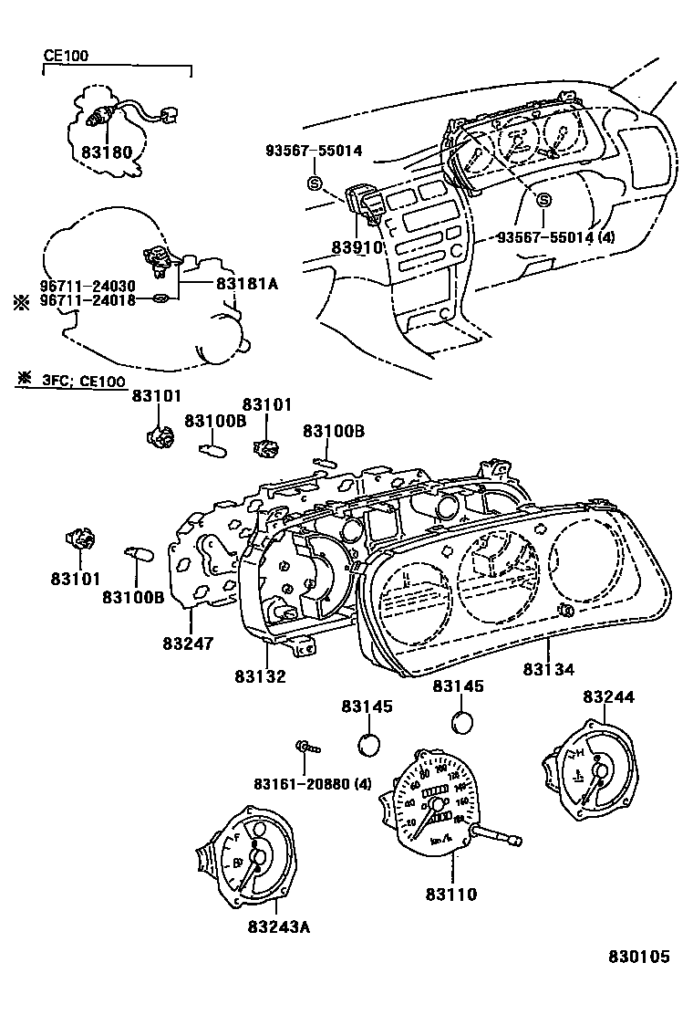 Toyota COROLLA 仪表 EPC diagram — 830105