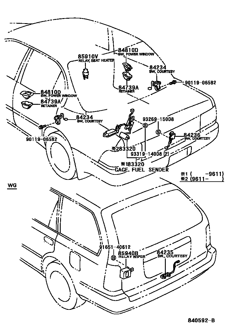 Toyota COROLLA 开关和继电器和ECU EPC diagram — 840592B