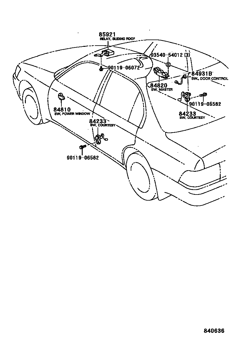 Toyota COROLLA 开关和继电器和ECU EPC diagram — 840636