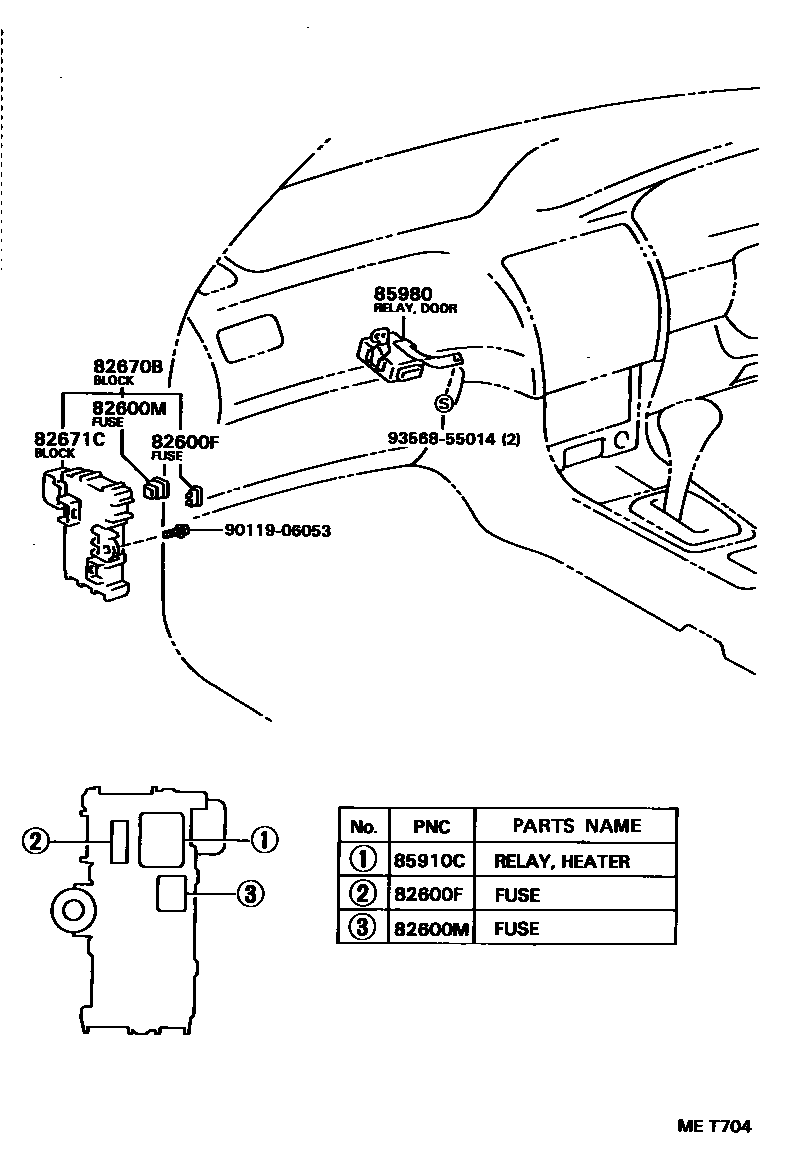 Toyota COROLLA 开关和继电器和ECU EPC diagram — MET704