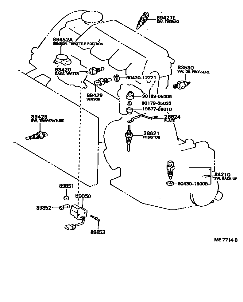 Toyota COROLLA 开关和继电器和ECU EPC diagram — MET714B