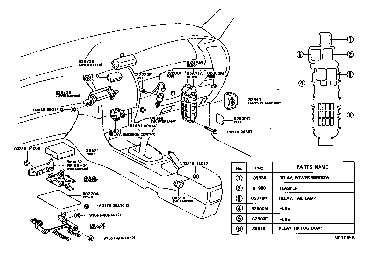 Toyota COROLLA 开关和继电器和ECU EPC diagram — MET719B
