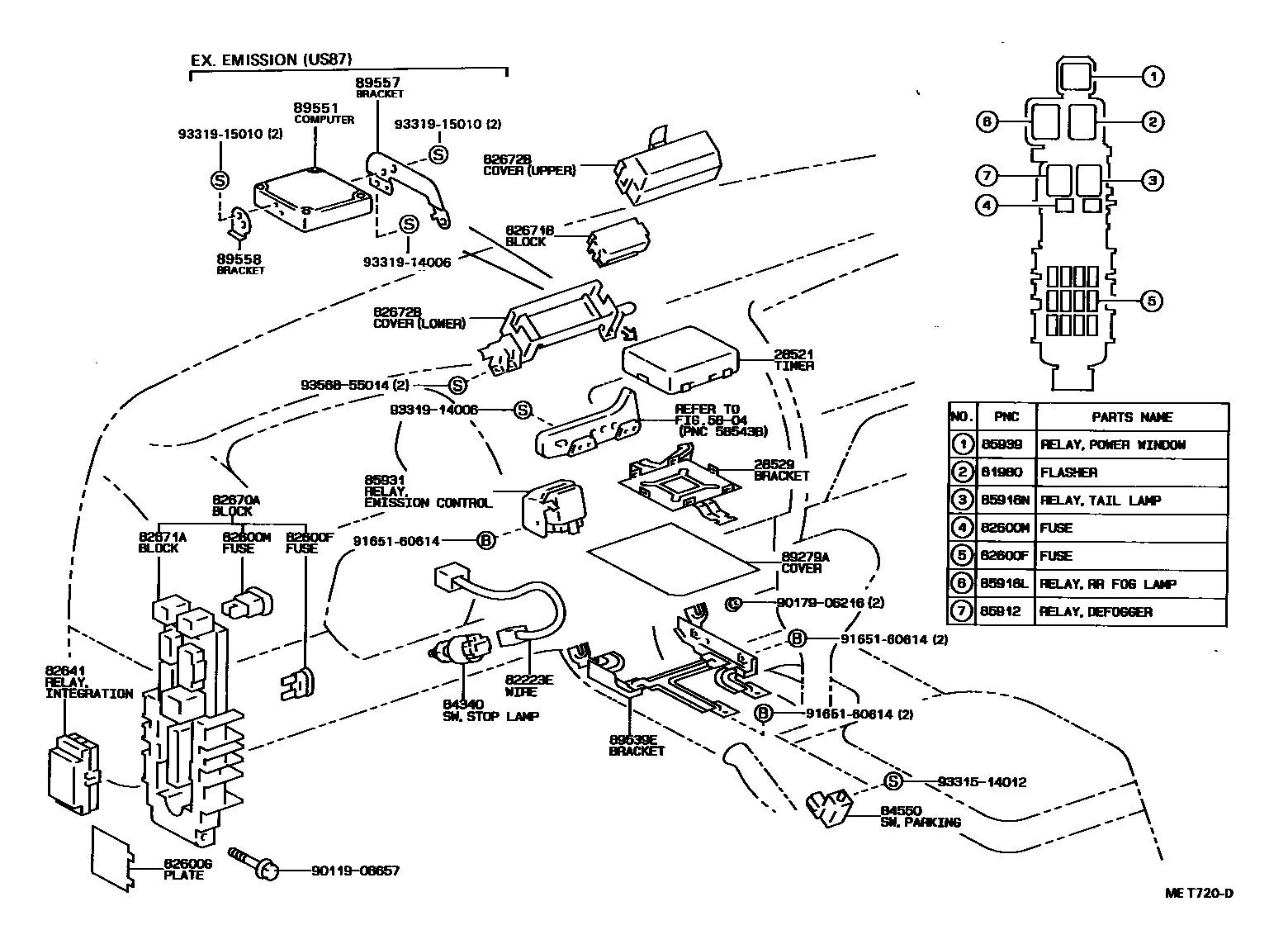 Toyota COROLLA 开关和继电器和ECU EPC diagram — MET720D