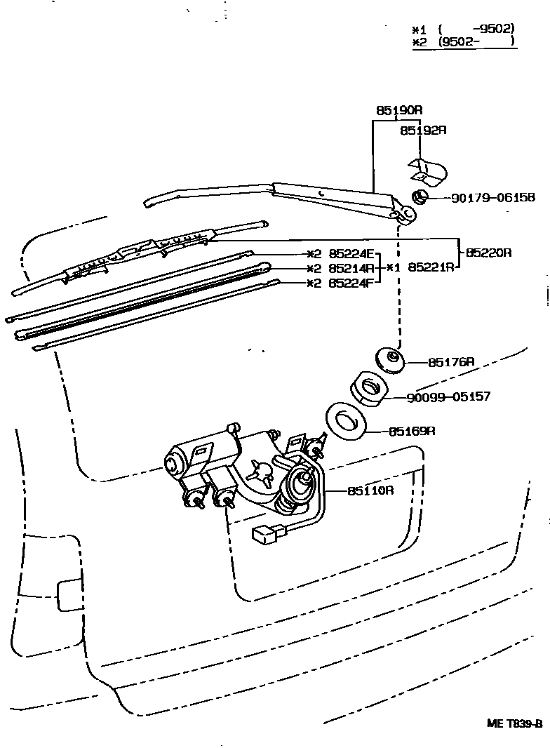 Toyota COROLLA 后刮水器 EPC diagram — MET839B