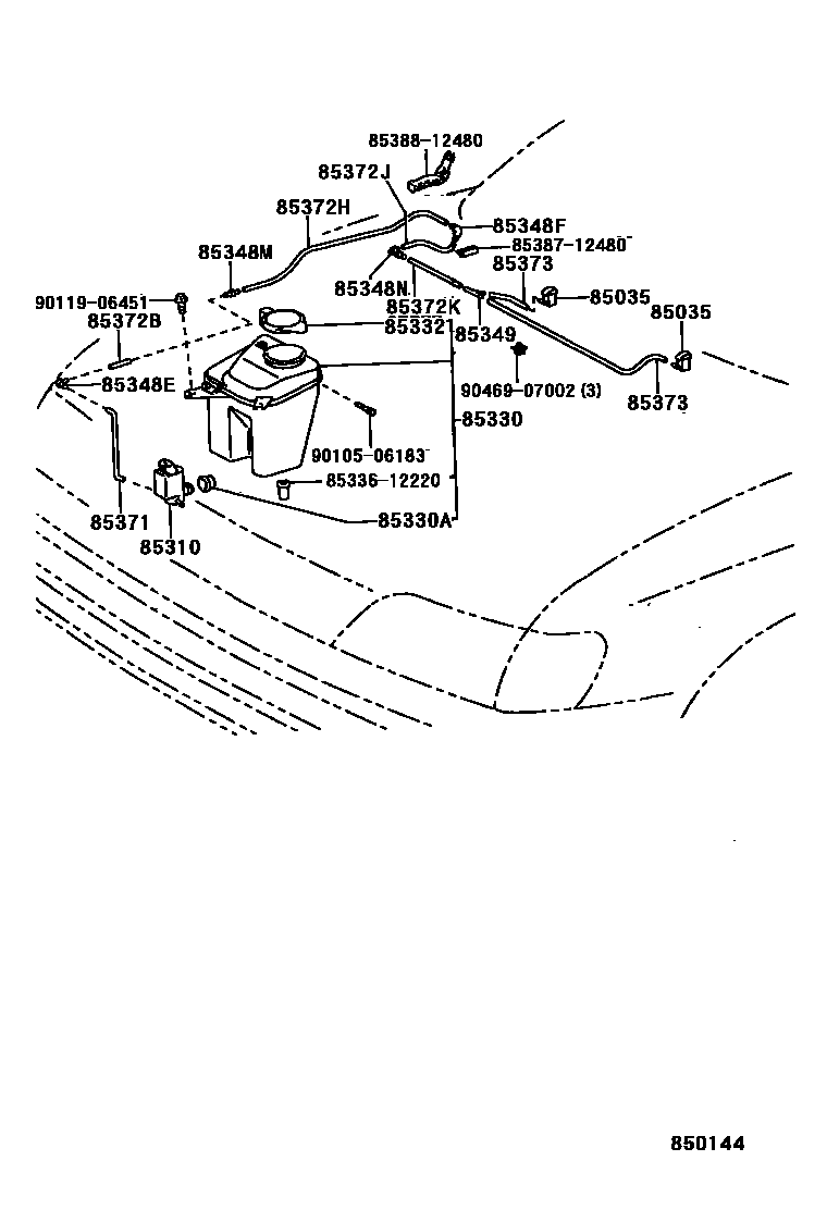 Toyota COROLLA 挡风玻璃清洗器 EPC diagram — 850144