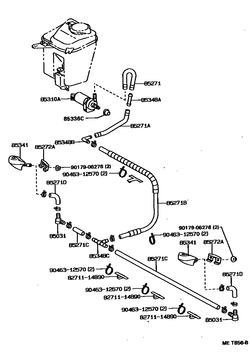 Toyota COROLLA 前大灯清洗器 EPC diagram — MET856B