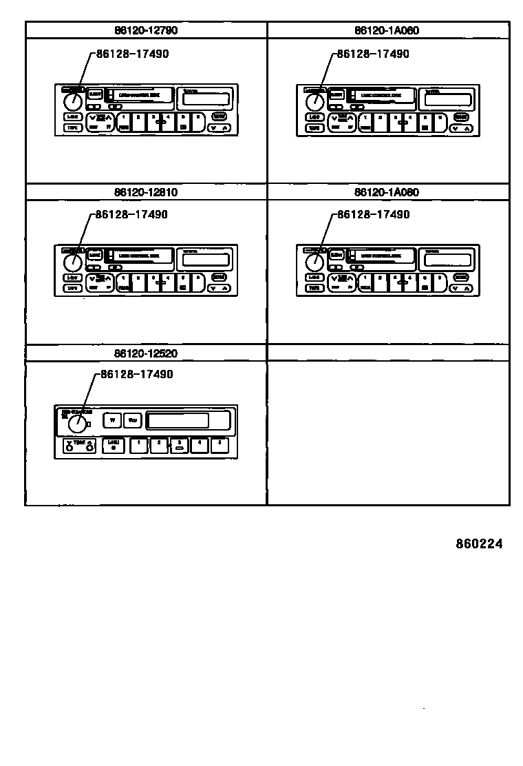 Toyota COROLLA 收音机、放大器和冷凝器 EPC diagram — 860224