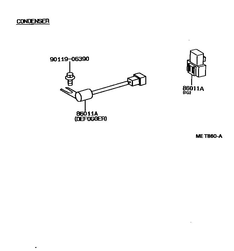 Toyota COROLLA 收音机、放大器和冷凝器 EPC diagram — MET860A