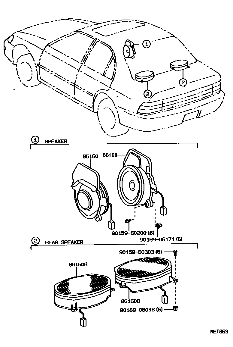 Toyota COROLLA 扬声器 EPC diagram — MET863