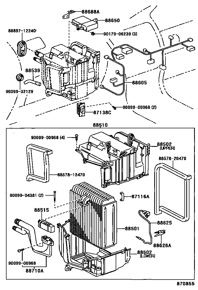 Toyota COROLLA 暖风和空调系统 - 冷却器组件 EPC diagram — 870855