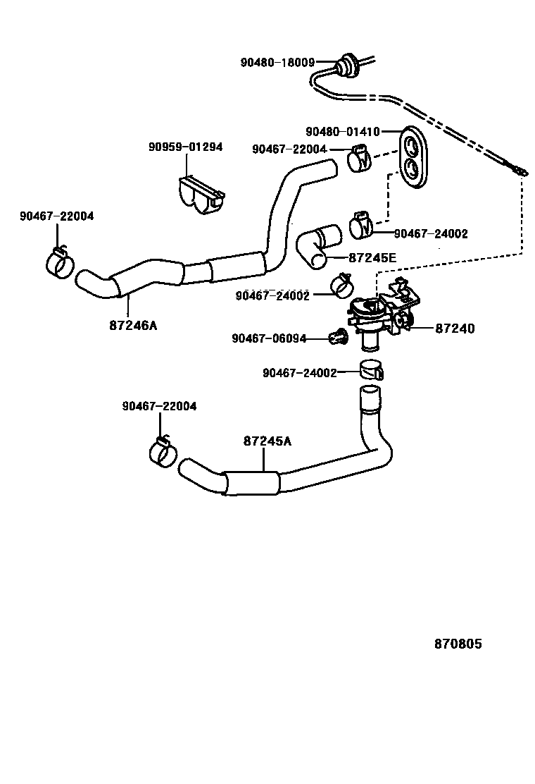 Toyota COROLLA 暖风和空调系统 - 水管 EPC diagram — 870805