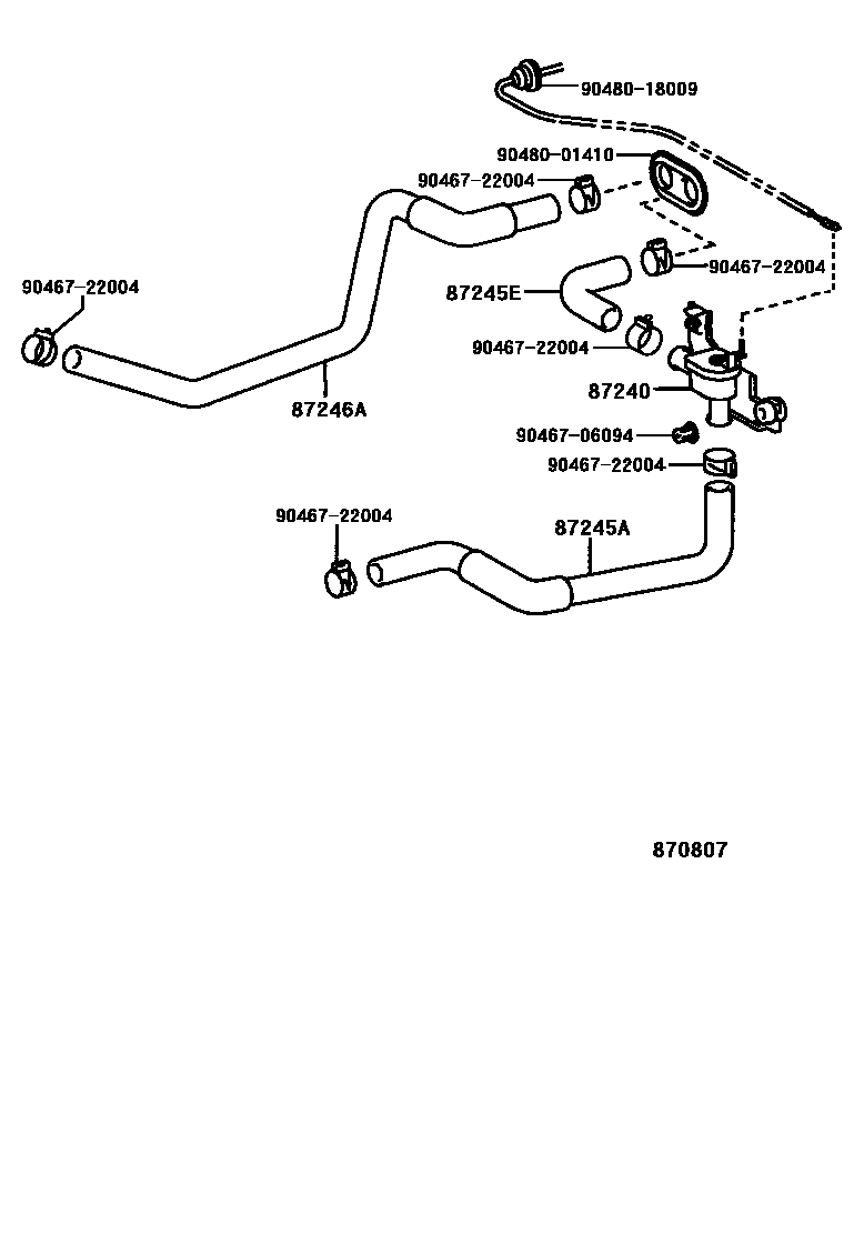 Toyota COROLLA 暖风和空调系统 - 水管 EPC diagram — 870807
