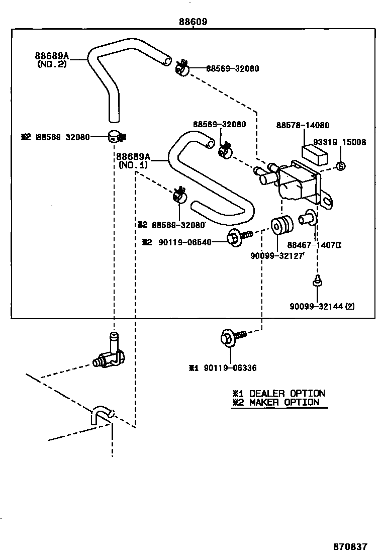 Toyota COROLLA 暖风和空调系统 - 真空管 EPC diagram — 870837