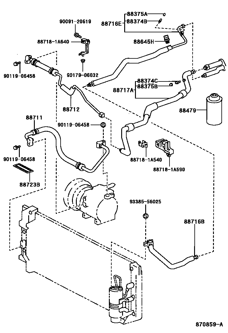 Toyota COROLLA Heating & Air Conditioning - Cooler Piping EPC diagram — 870859A