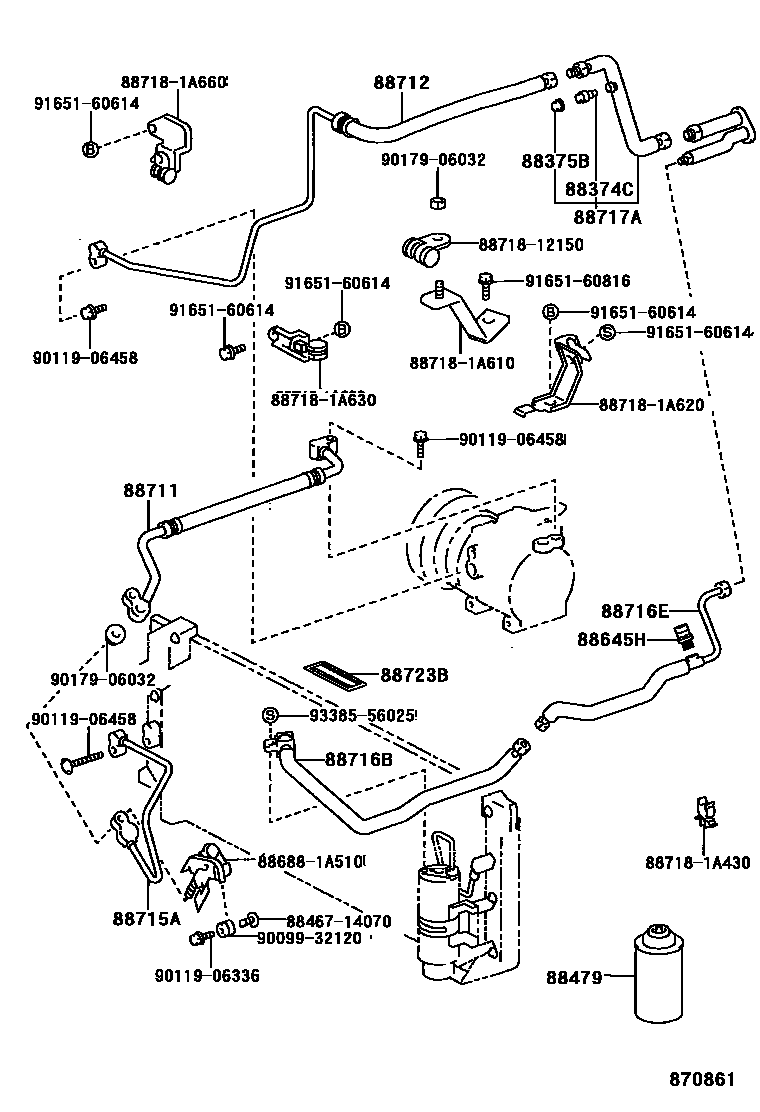 Toyota COROLLA Heating & Air Conditioning - Cooler Piping EPC diagram — 870861
