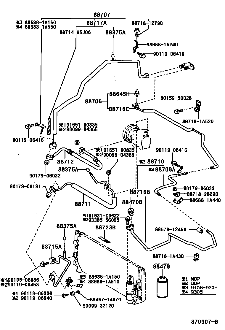 Toyota COROLLA Heating & Air Conditioning - Cooler Piping EPC diagram — 870907B