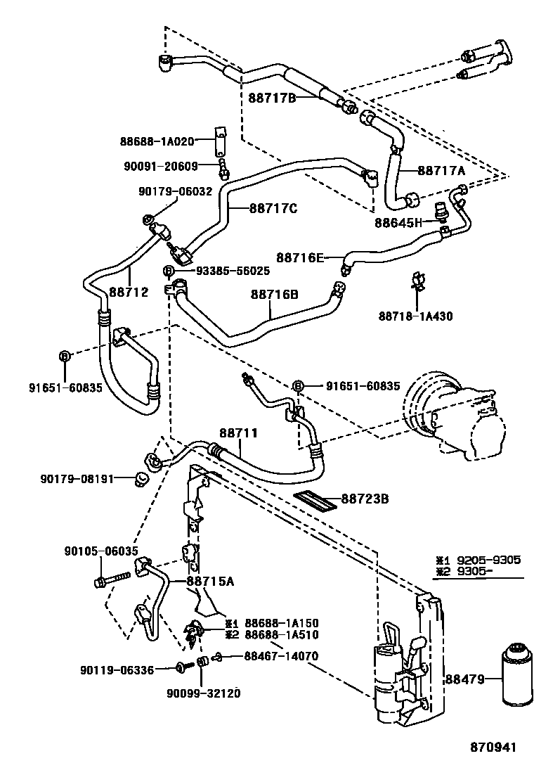 Toyota COROLLA Heating & Air Conditioning - Cooler Piping EPC diagram — 870941