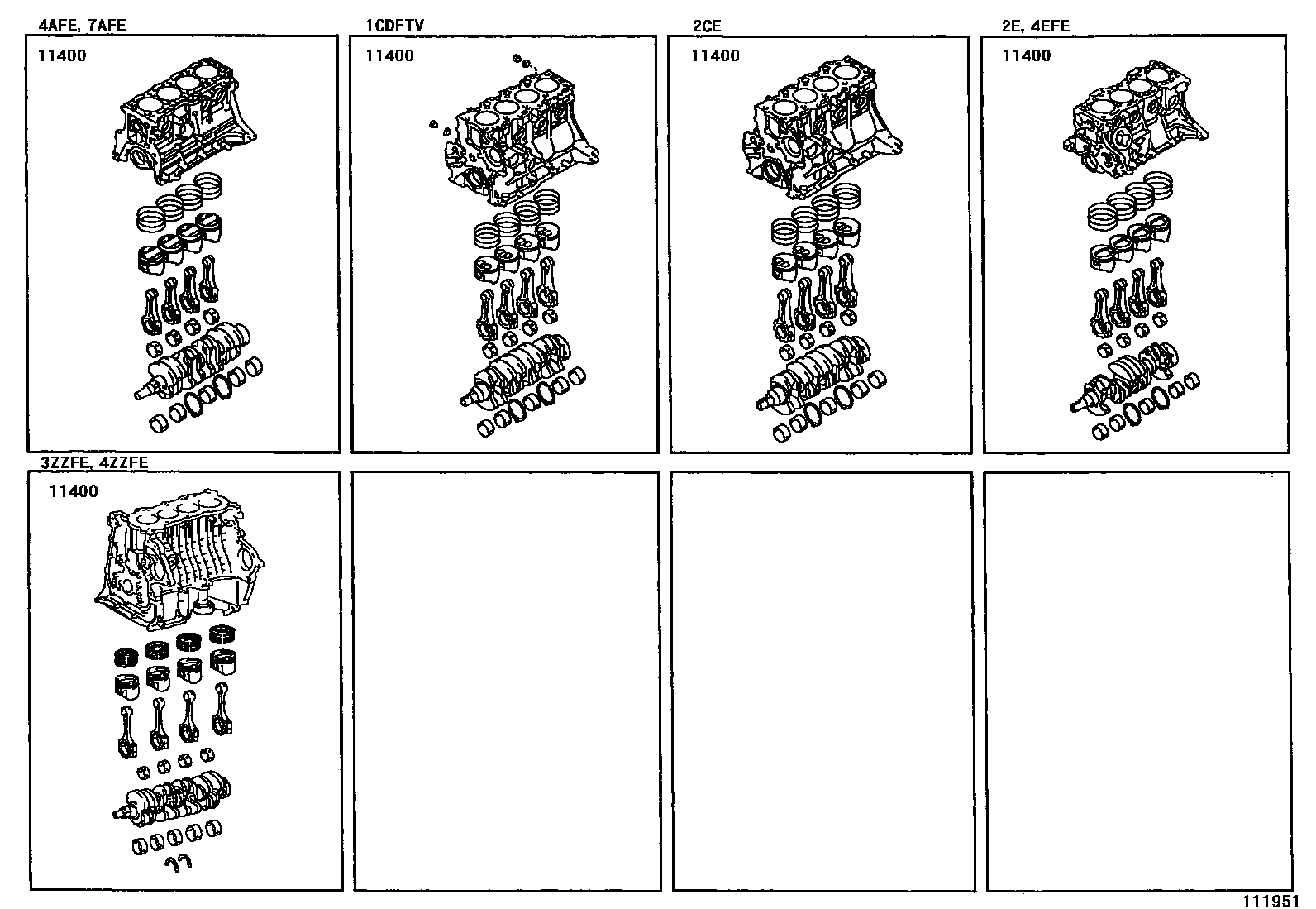 Toyota COROLLA Short Block Assembly EPC diagram — 111951