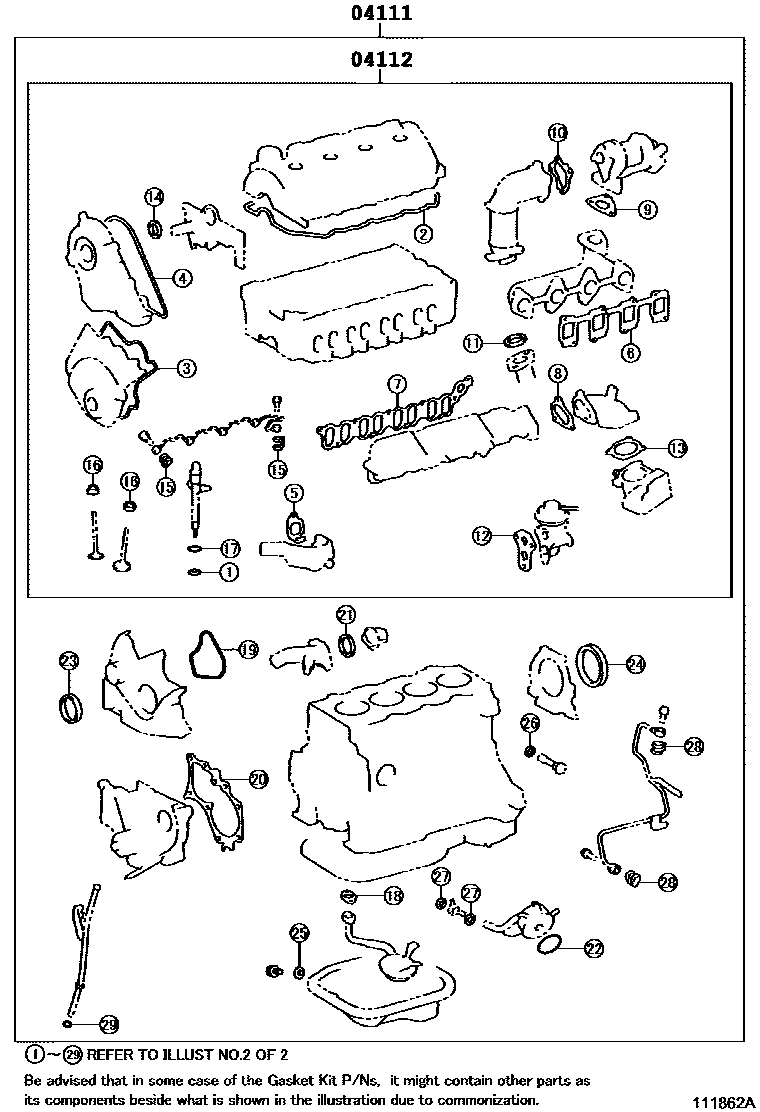 Toyota COROLLA Engine Overhaul Gasket Kit EPC diagram — 111862A