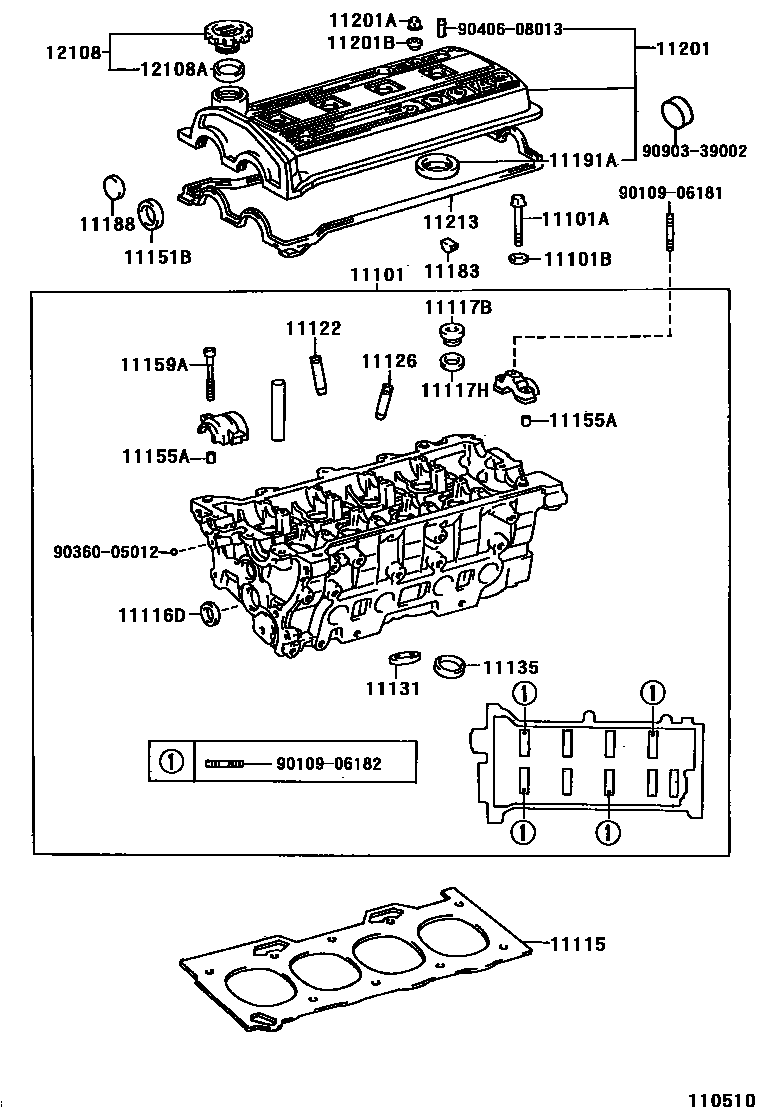 Toyota COROLLA Cylinder Head EPC diagram — 110510