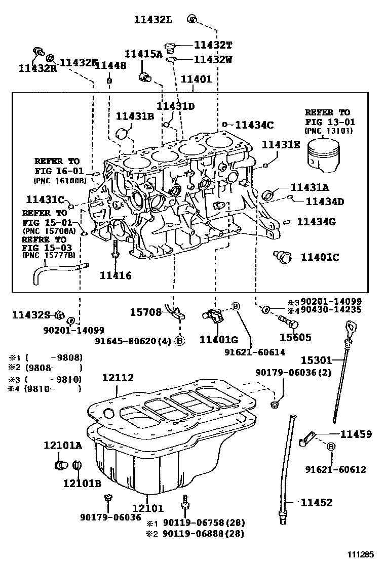 Toyota COROLLA Cylinder Block EPC diagram — 111285B
