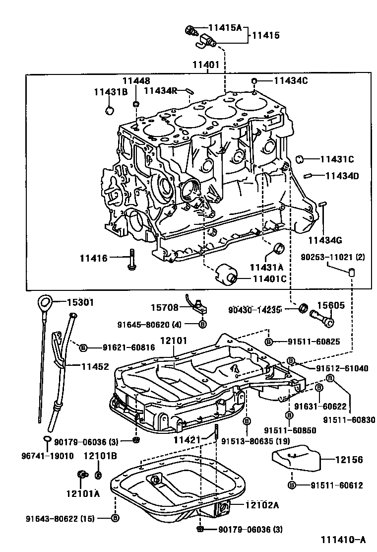 Toyota COROLLA Cylinder Block EPC diagram — 111410A