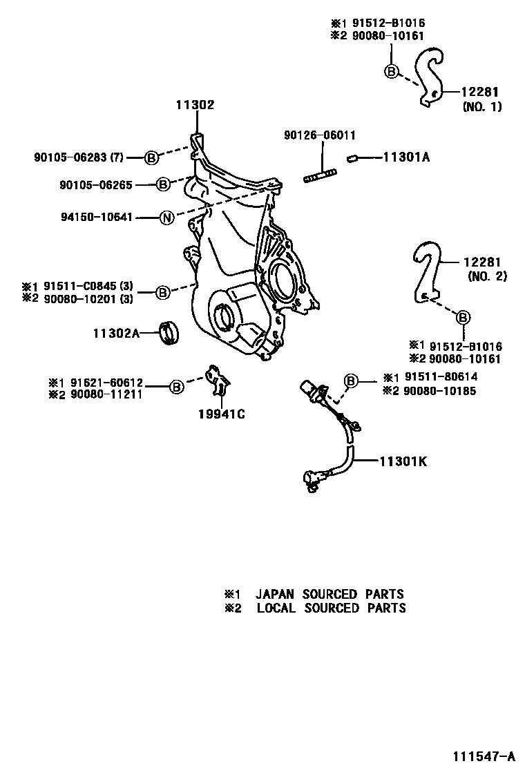 Toyota COROLLA Timing Gear Cover & Rear End Plate EPC diagram — 111547A