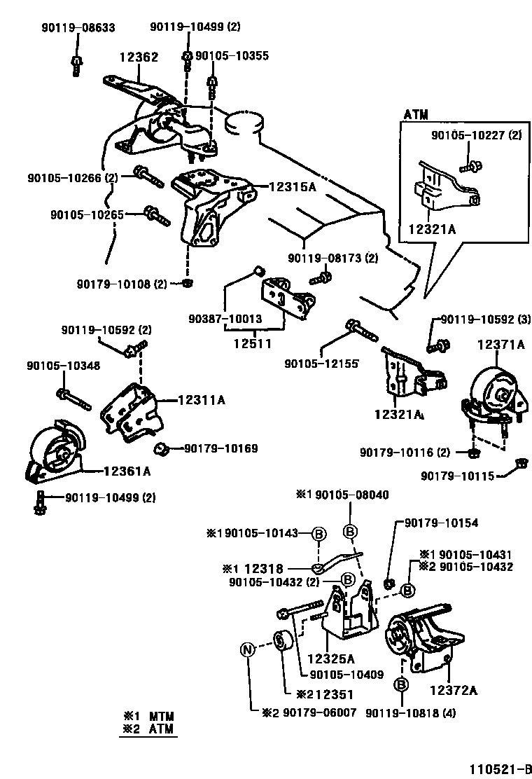 Toyota COROLLA Engine Mounting EPC diagram — 110521B