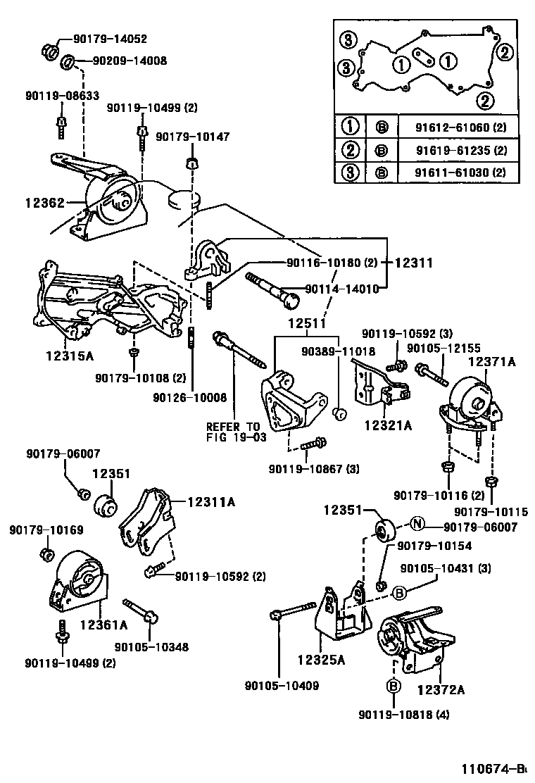 Toyota COROLLA Engine Mounting EPC diagram — 110674B