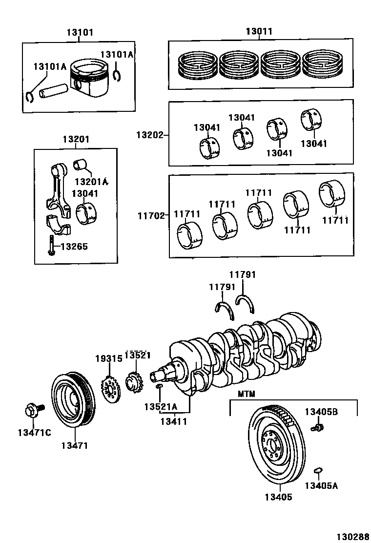 Toyota COROLLA Crankshaft & Piston EPC diagram — 130288