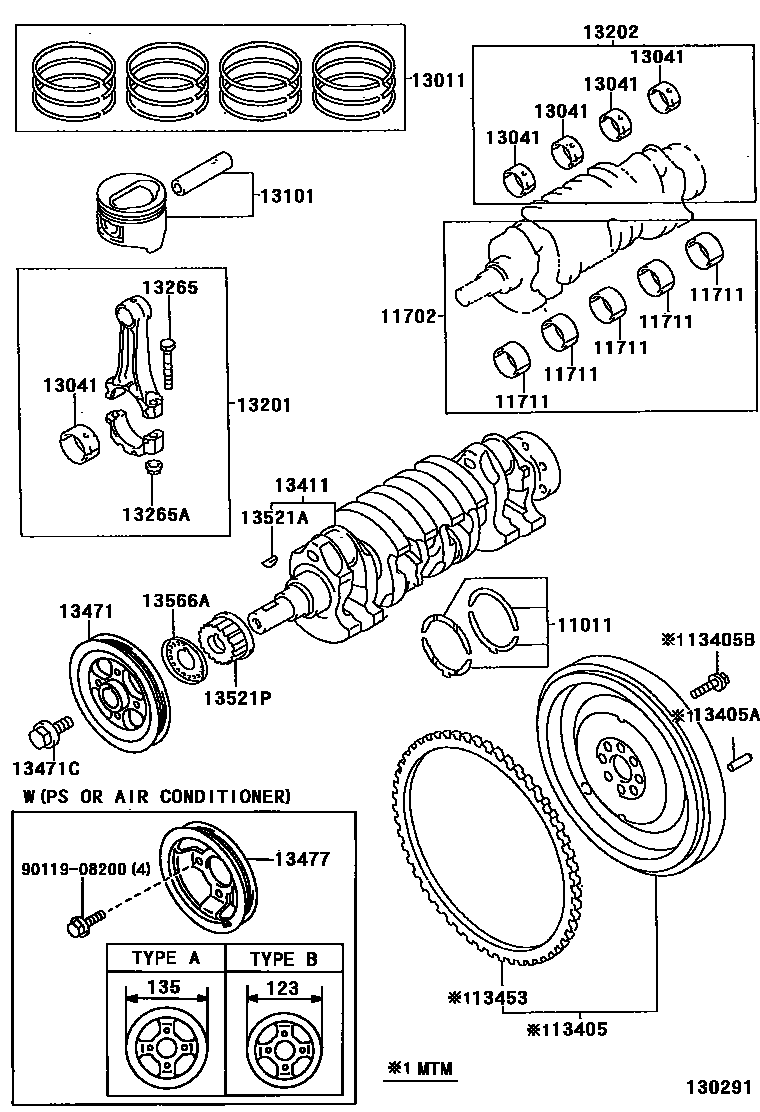 Toyota COROLLA Crankshaft & Piston EPC diagram — 130291