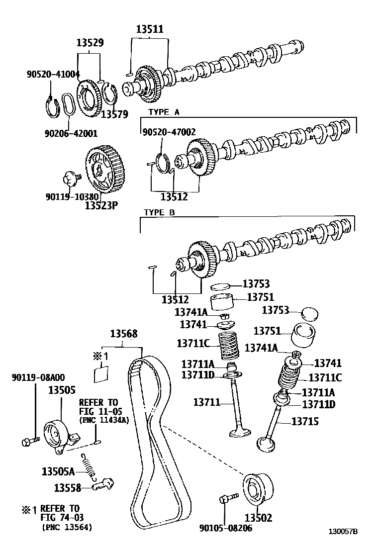 Toyota COROLLA Camshaft & Valve EPC diagram — 130057B