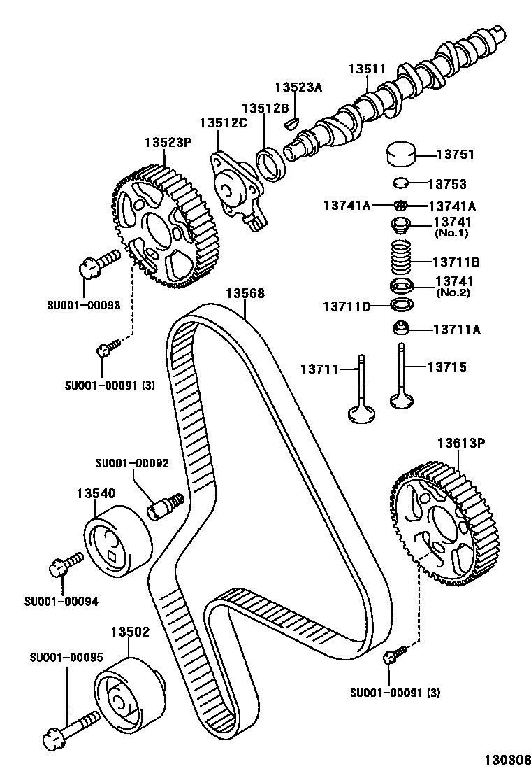 Toyota COROLLA Camshaft & Valve EPC diagram — 130308
