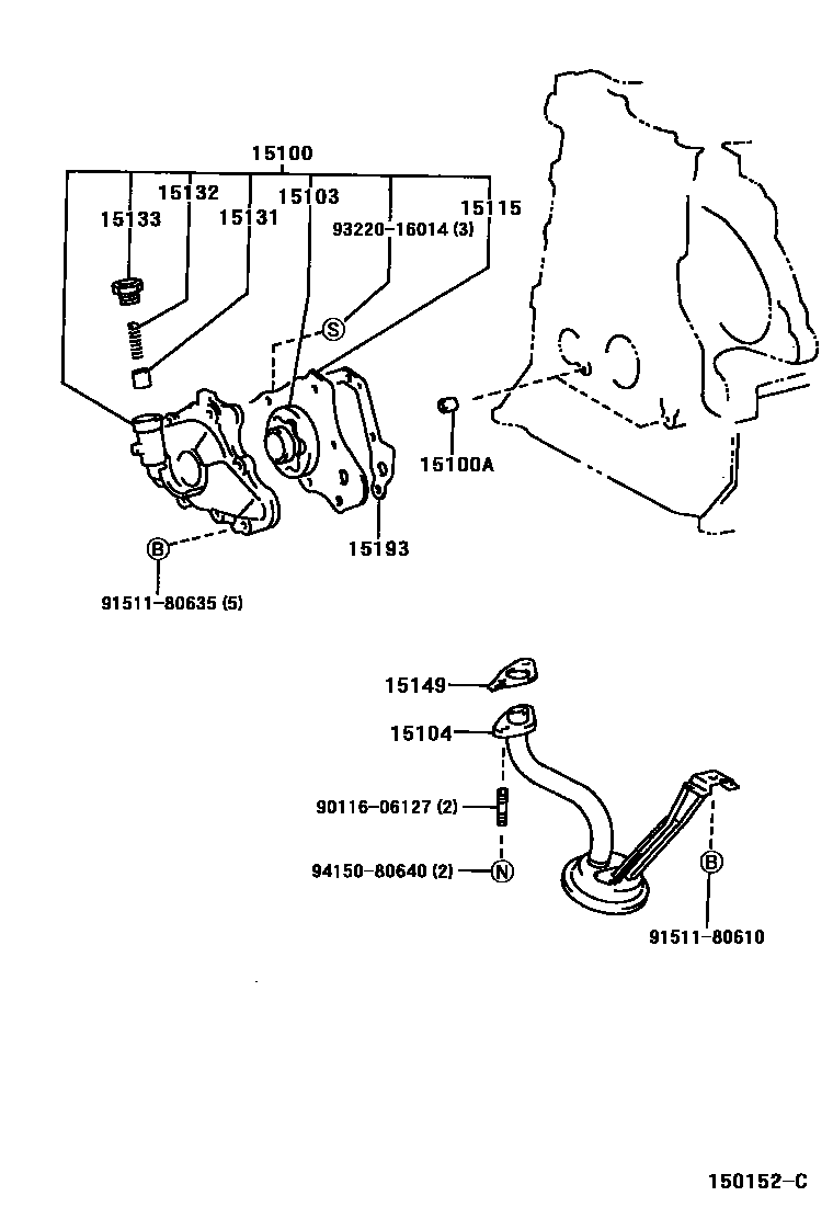 Toyota COROLLA Engine Oil Pump EPC diagram — 150152C