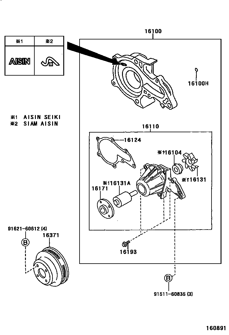 Toyota COROLLA Water Pump EPC diagram — 160891