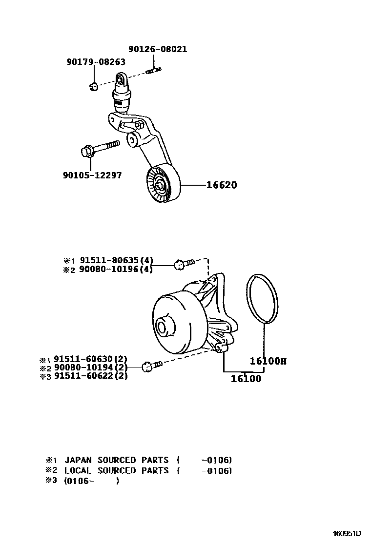 Toyota COROLLA Water Pump EPC diagram — 160951D