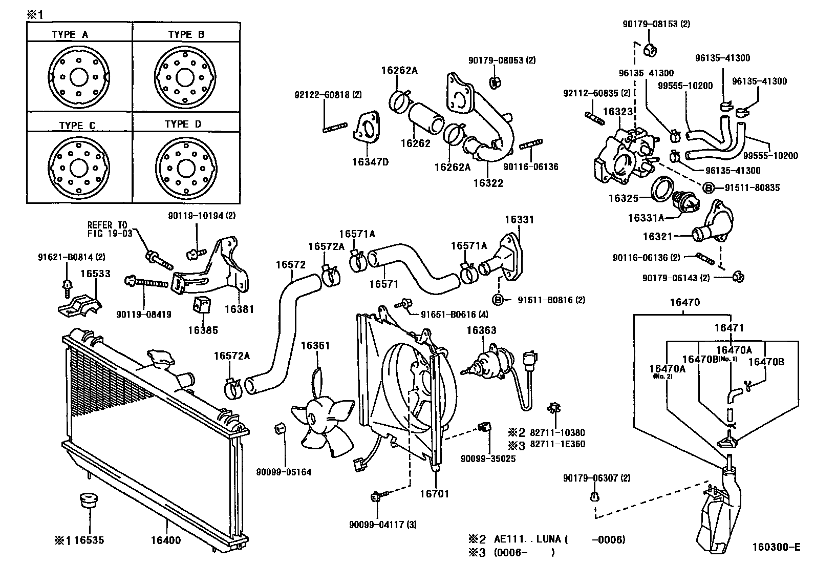 Toyota COROLLA RADIATOR & WATER OUTLET EPC diagram — 160300E