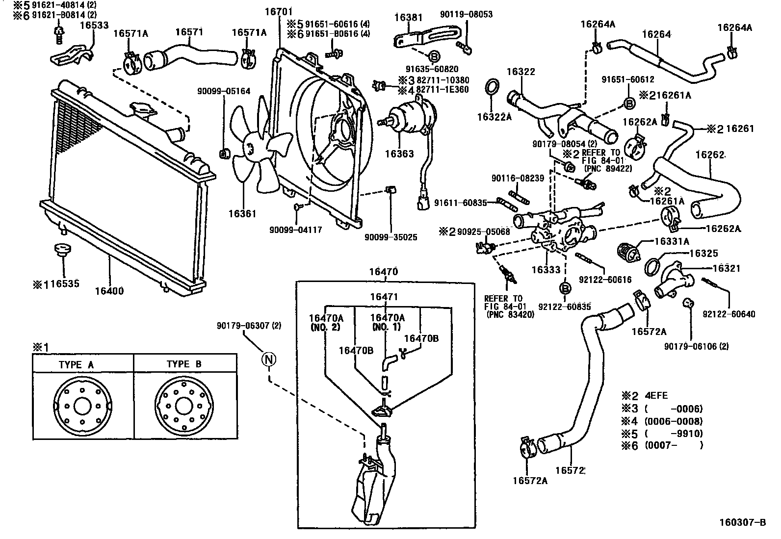 Toyota COROLLA RADIATOR & WATER OUTLET EPC diagram — 160307B