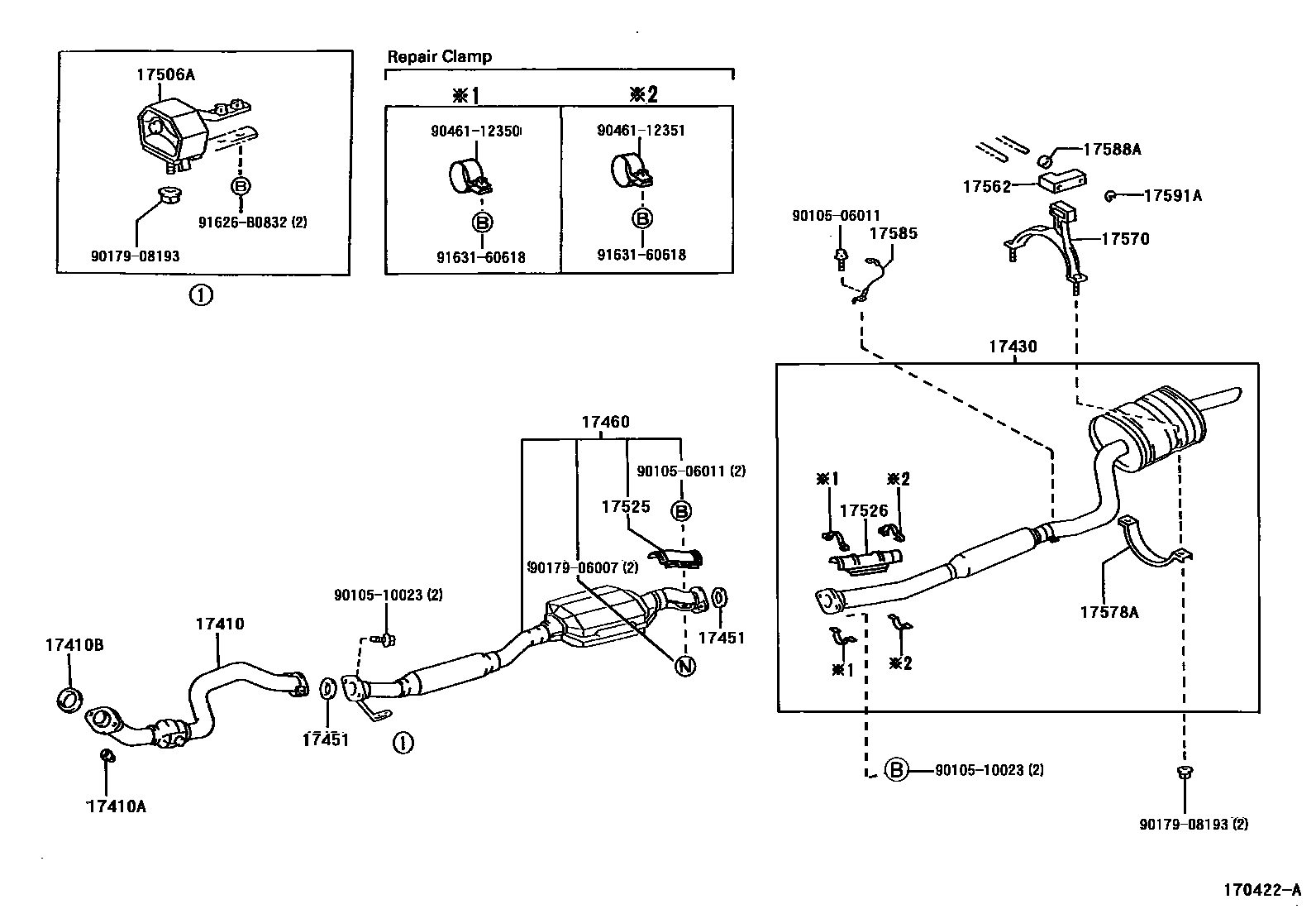 Toyota COROLLA Exhaust Pipe EPC diagram — 170422A