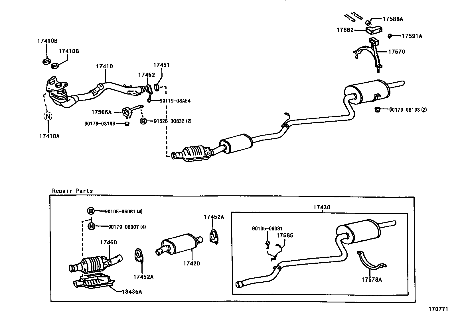 Toyota COROLLA Exhaust Pipe EPC diagram — 170771
