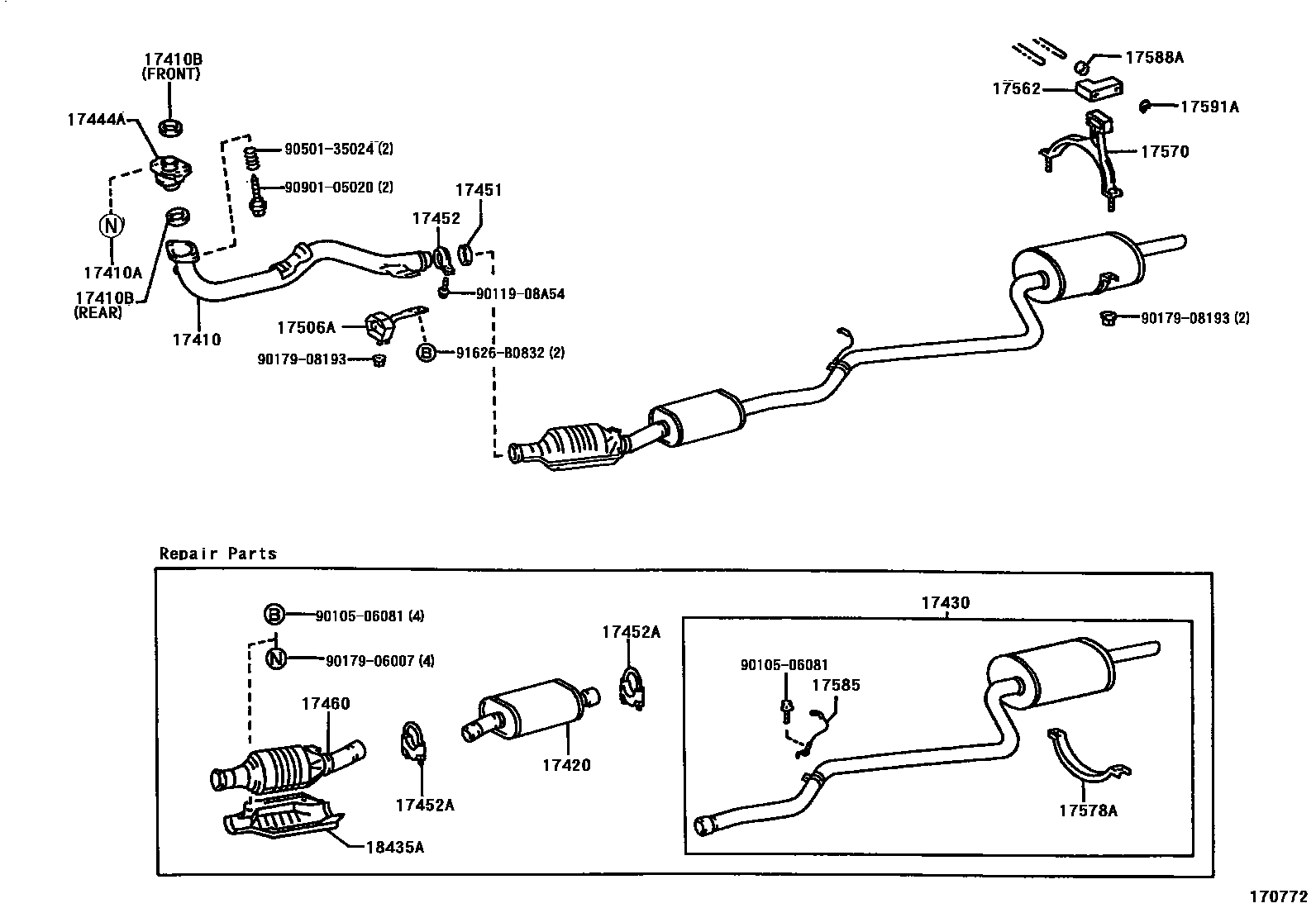 Toyota COROLLA Exhaust Pipe EPC diagram — 170772