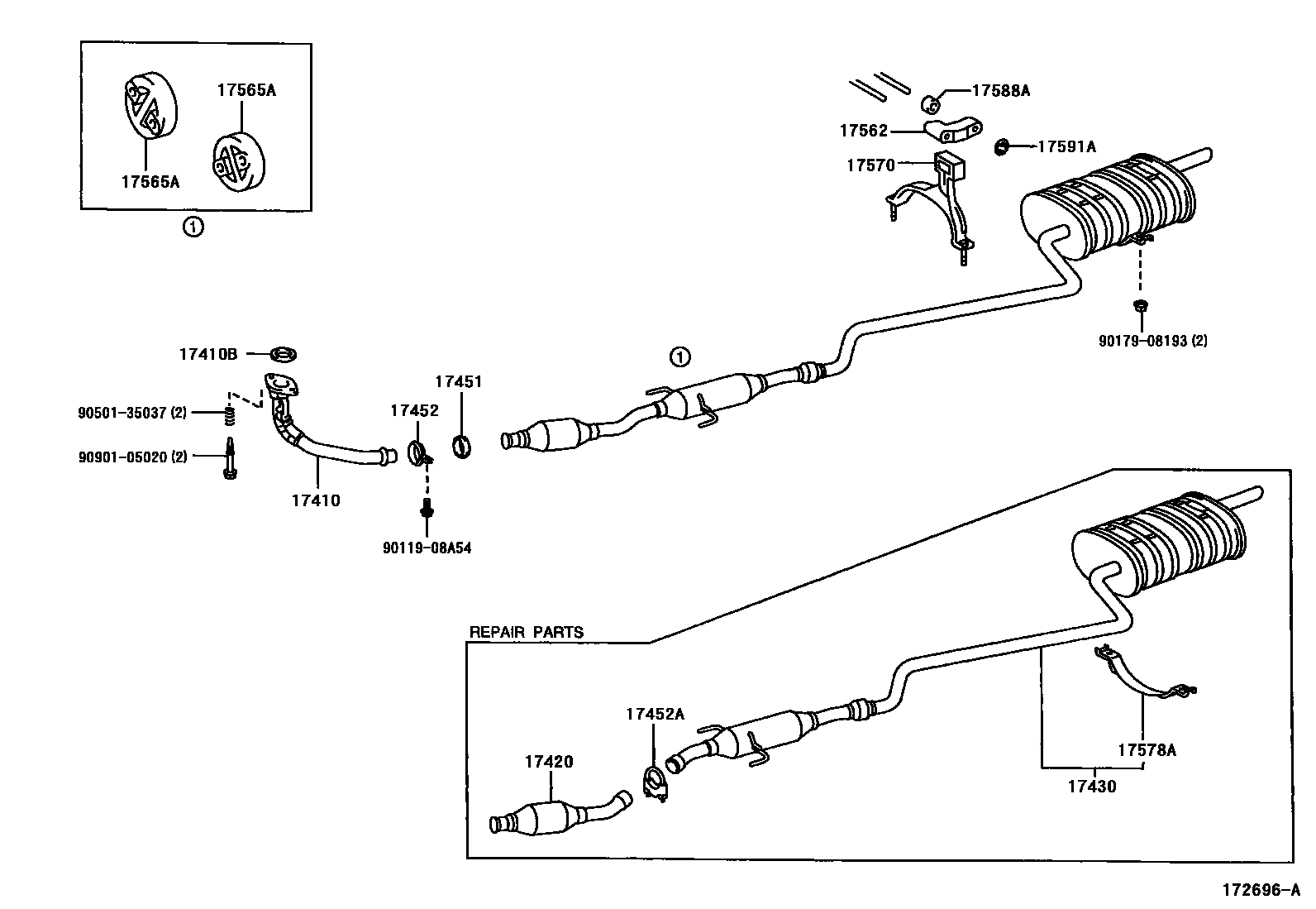 Toyota COROLLA Exhaust Pipe EPC diagram — 172696A