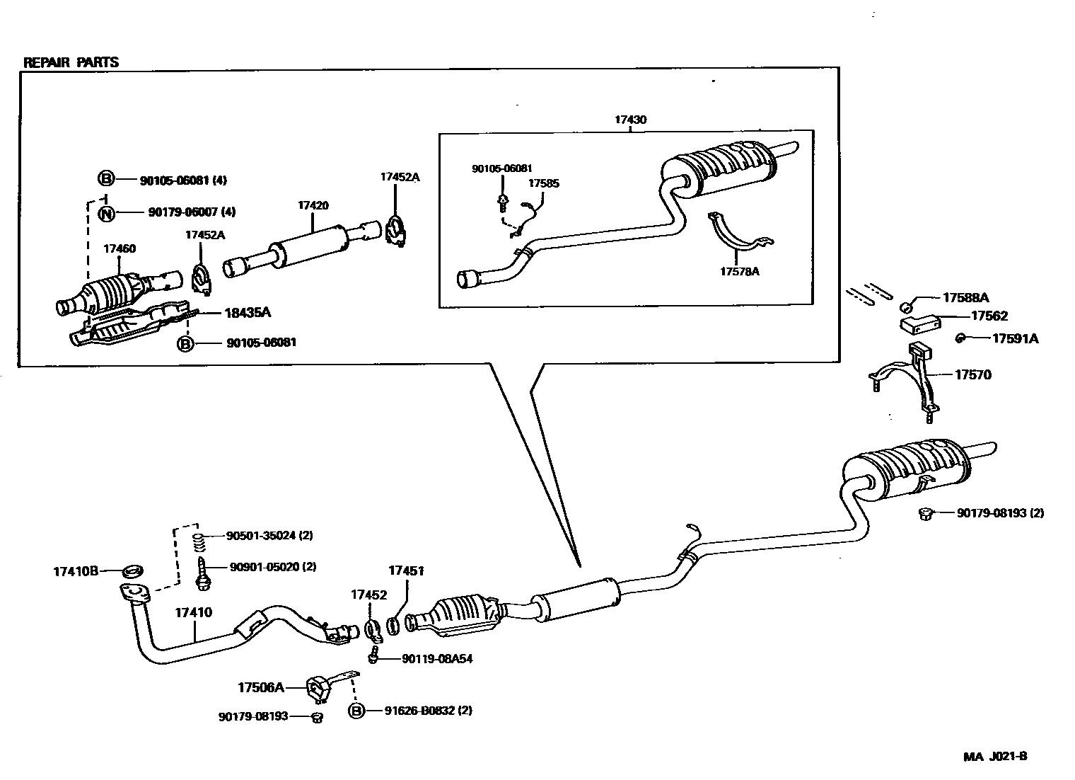 Toyota COROLLA Exhaust Pipe EPC diagram — MAJ021B