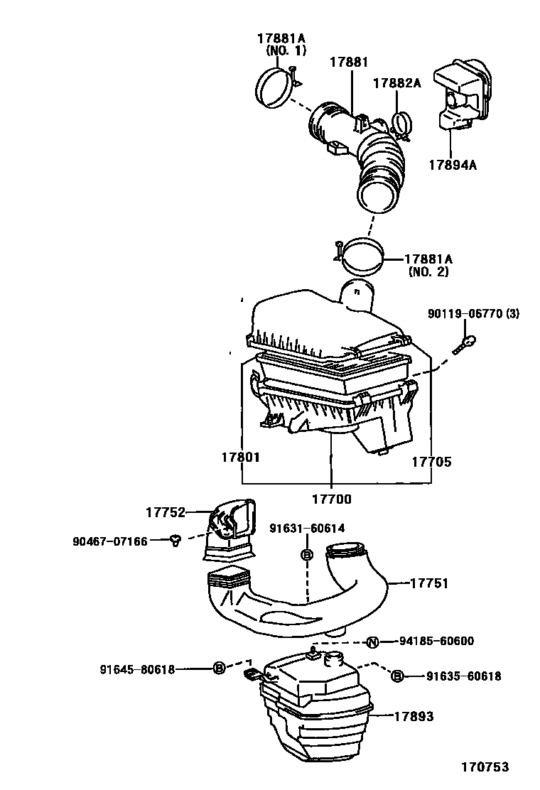 Toyota COROLLA Air Cleaner EPC diagram — 170753