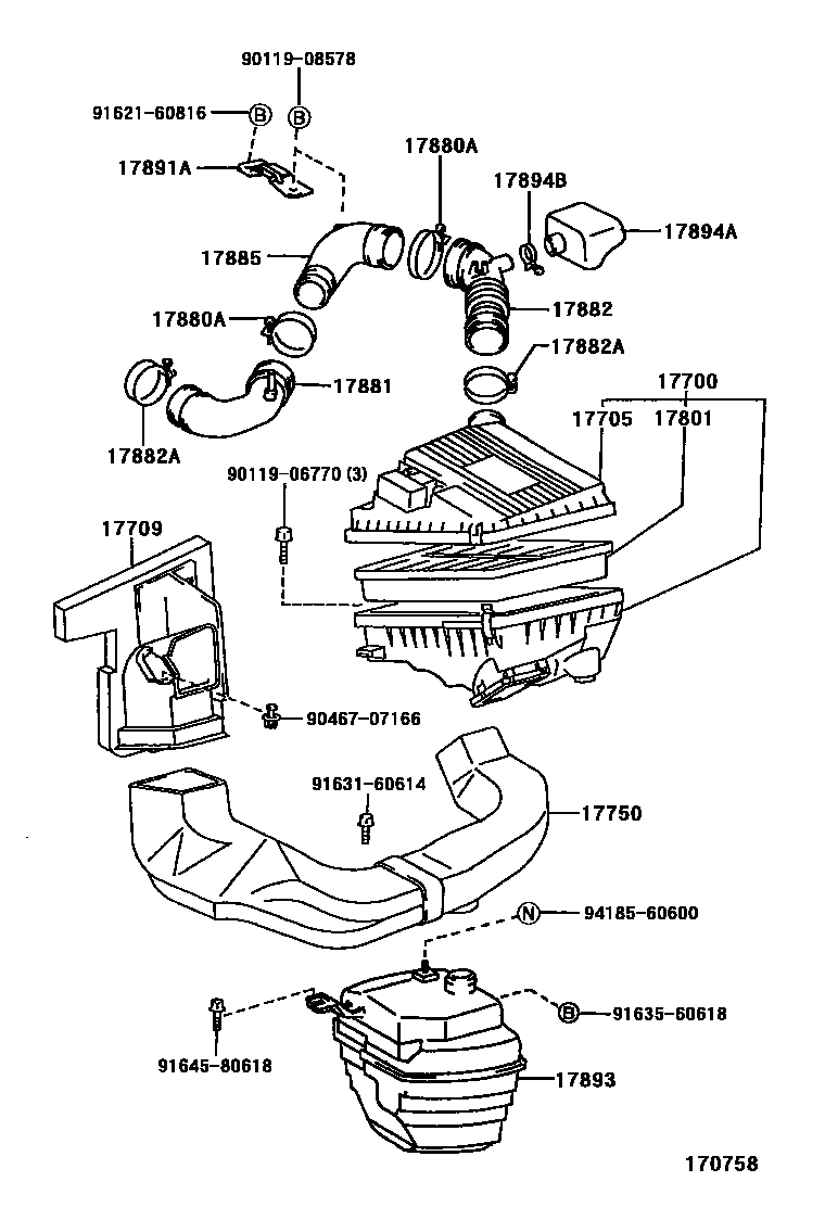 Toyota COROLLA Air Cleaner EPC diagram — 170758