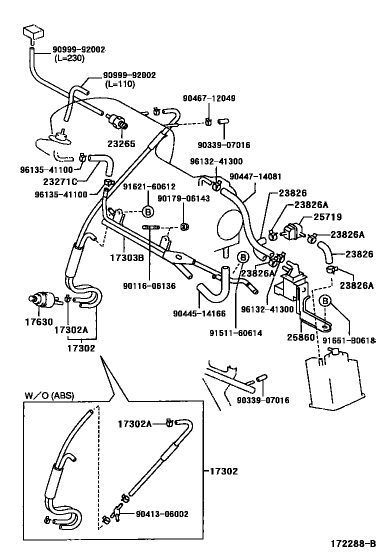 Toyota COROLLA vacuum tube EPC diagram — 172288B