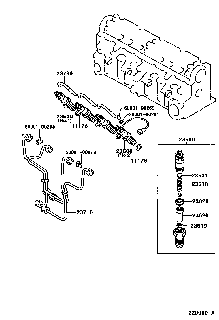 Toyota COROLLA 喷油嘴 EPC diagram — 220900A