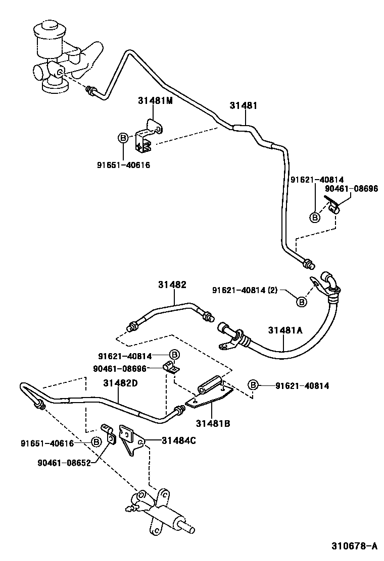Toyota COROLLA 离合器踏板和挠性软管 EPC diagram — 310678A
